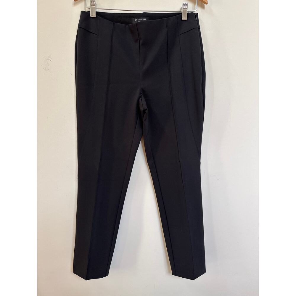 Lafayette 148 Women's Sz 8 Black Straight-Leg Pants Side Zip Trouser Office